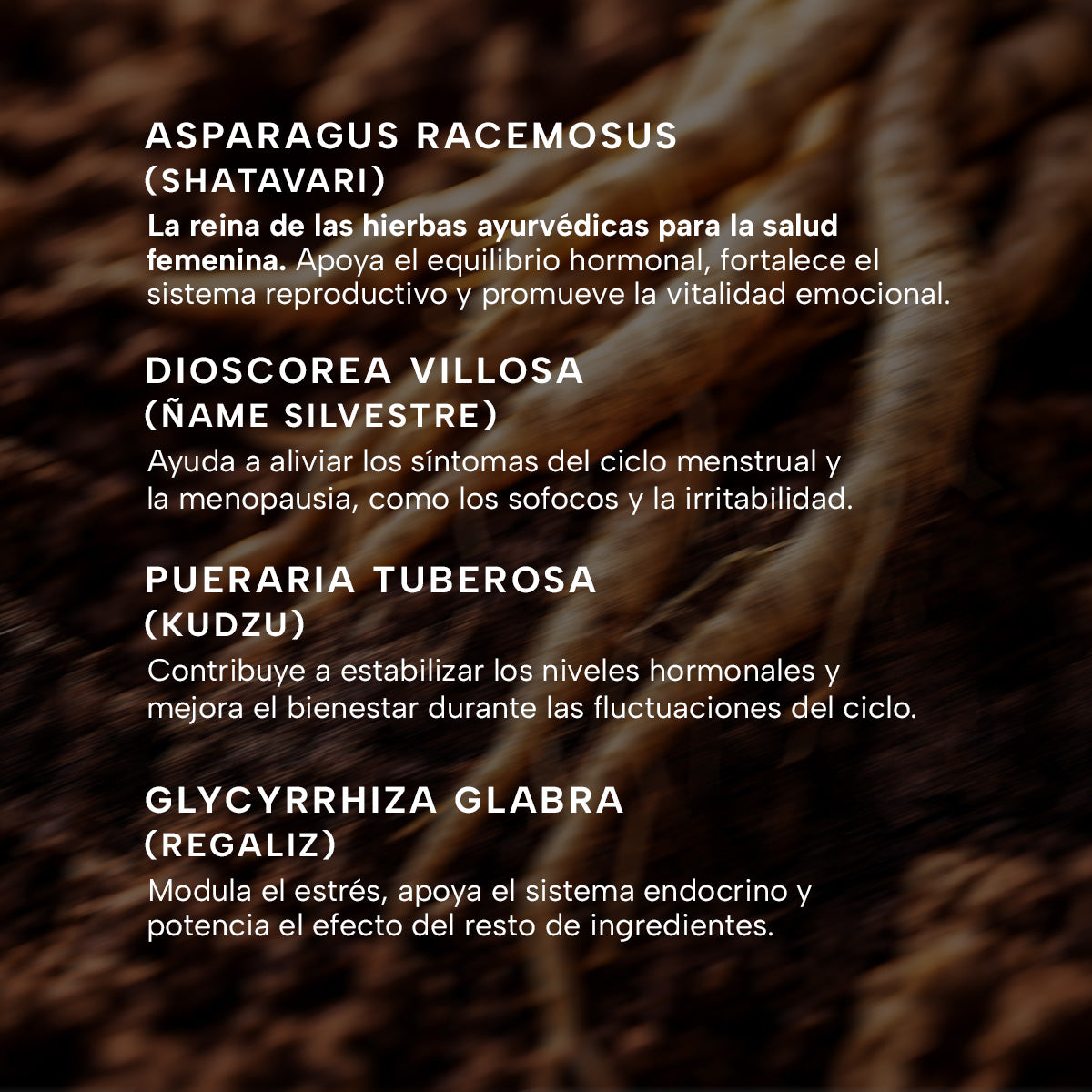 Ingredientes Golden Lady: Shatavari, Ñame Silvestre, Kudzu y Regaliz